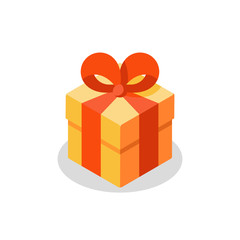 Obraz premium Three sizes of gift, yellow box, red ribbon, present giveaway, special prize, happy birthday
