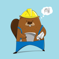 Cute beaver in engineer character cartoon Illustration © pickup