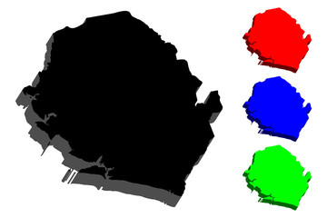 3D map of Sierra Leone (Republic of Sierra Leone) -  black, red, blue and green - vector illustration