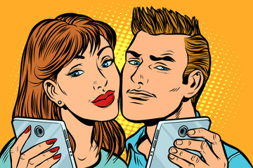 young couple selfie on smartphone