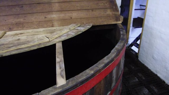 Wash-back tub and inside shot -whiskey making Campbeltown Scotland