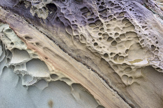 Colorful weathring detail of sandstone erosion.