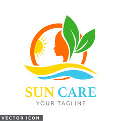 Fototapeta na wymiar Sun , leaf & woman's face Logo/Icon