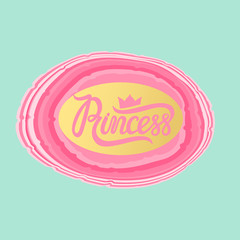 Princess lettering on pink stone is a flat slice. Modern trend of design. Vector illustration.