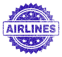 AIRLINES stamp watermark with grunge style. Blue vector rubber seal print of AIRLINES tag with grunge texture.