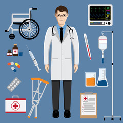 Doctor with Set of Medical Equipment and Tools