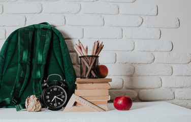 Green bag. School concept