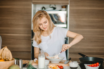 blond housewife has added her own personal touches to the recipe
