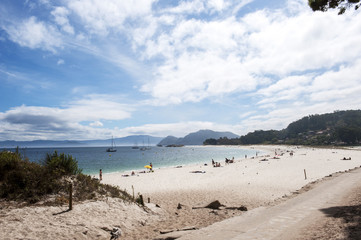 Praia (Strand) das Rodas auf den Islas Cies im Parque Nacional de las Islas Atlánticas de Galicia, Provinz Pontevedra, Rias Bajas, Galicien, Spanien