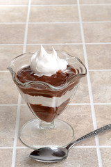 chocolate parfait with a spoon