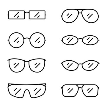 Vector Set of Black Outline Eyeglasses Icons.