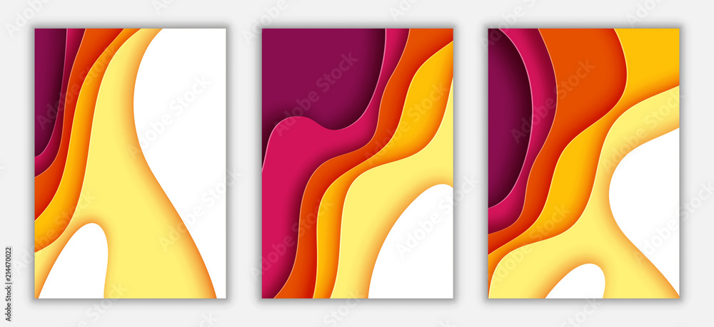 Poster Paper wave layer with autumn color abstract background.Paper cut of vertical A4 cover design for business banner template and material design.Vector illustration.