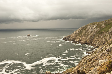 Cabo Fisterra, Finisterre kurz vor Unwetterausbruch, Costa da Morte, Endpunkt des Jakobswegs, Provinz La Coruña, Galicien, Spanien