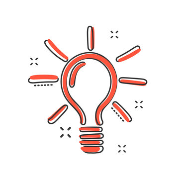 Vector sketch light bulb icon in comic style. Hand drawn idea doodle sign illustration pictogram. Bulb business splash effect concept.