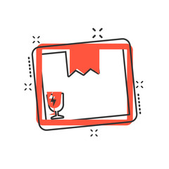 Vector cartoon packaging box icon in comic style. Shipping pack sign illustration pictogram. Box business splash effect concept.