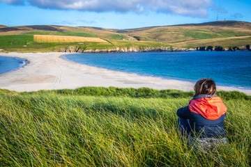 Shetland Islands - tombolo - St. Ninian Beach - obrazy, fototapety, plakaty