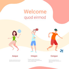 various kinds sport information board female male activity cartoon character copy space full length flat vector illustration
