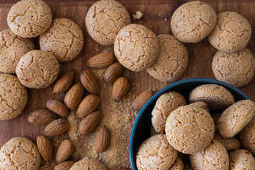 Amaretti biscuits and almonds from above