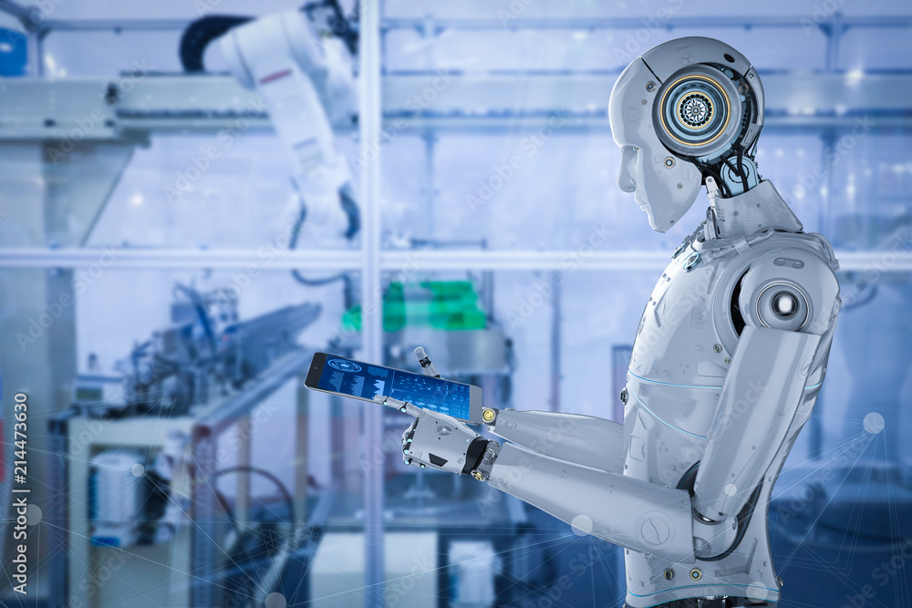 Poster robot in factory