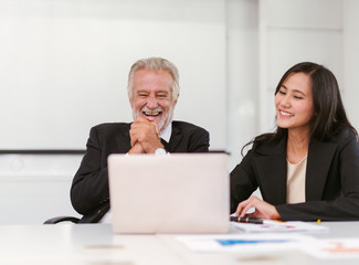 Happy business people in modern office