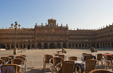 Plaza Mayor, Salamanca, Altkastilien, Castilla-Le—n, Spanien. Errichtet 1755 vom Baumeister Alberto de Churriguera. Einer der grš§ten und bedeutendsten StadtplŠtze der Iberischen Halbinsel. Barock,