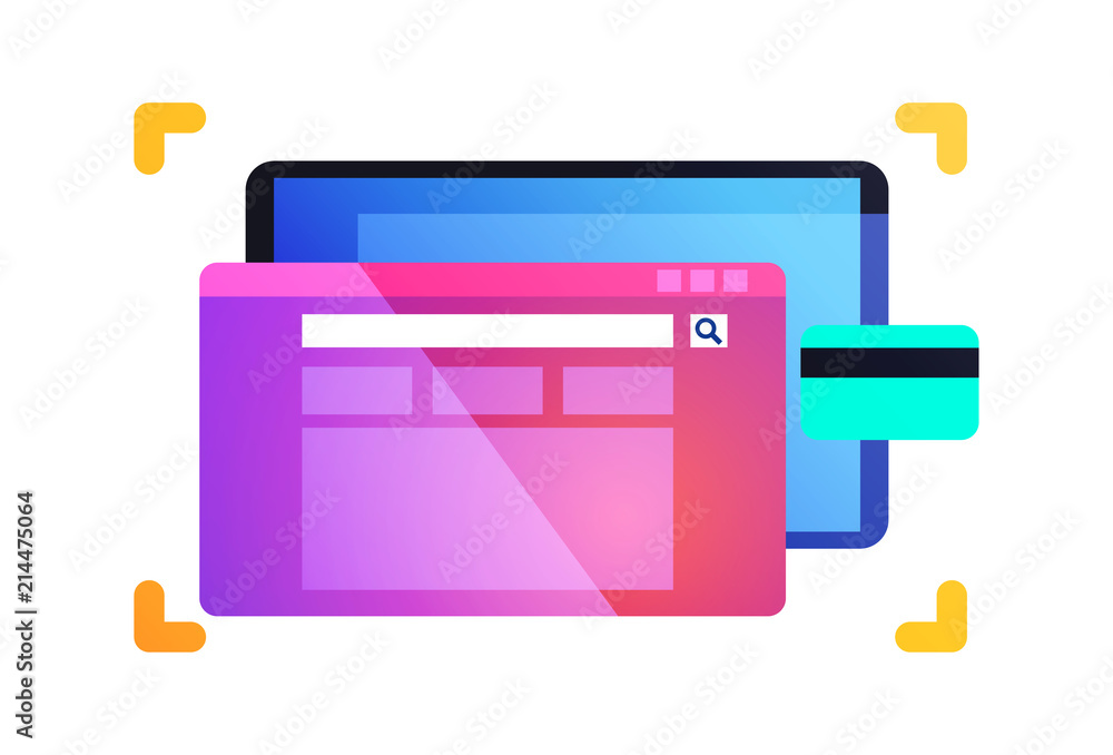 Poster mobile app search bar network application interface credit card online banking concept for design wo