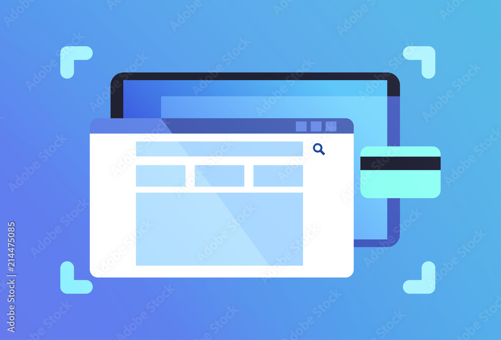 Poster mobile app search bar network application interface credit card online banking concept for design wo