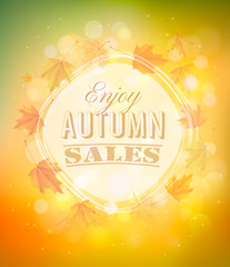 Enjoy Autumn Sales background with autumn leaves. Vector.