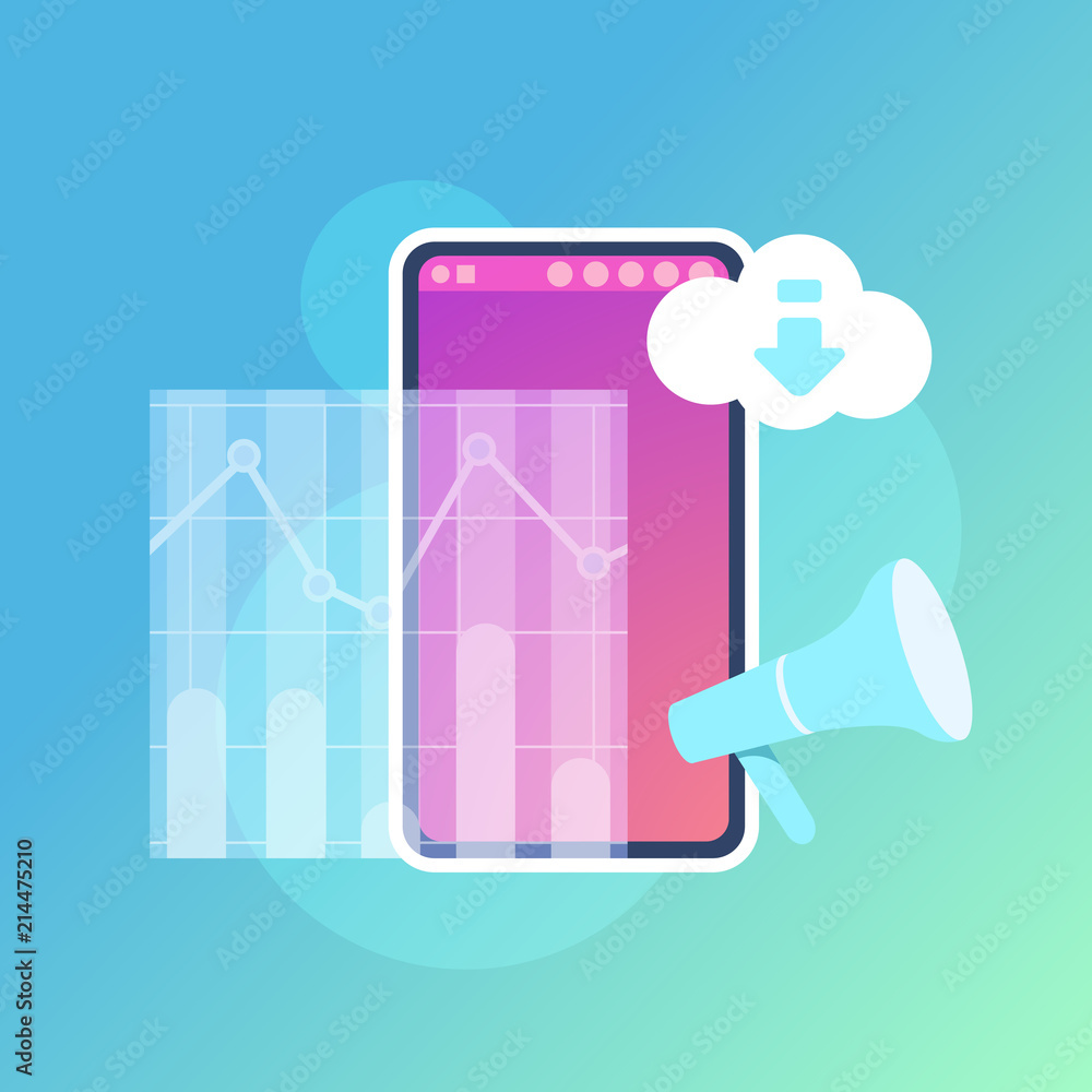 Poster mobile graph synchronization cloud application interface concept for design work and animation flat 