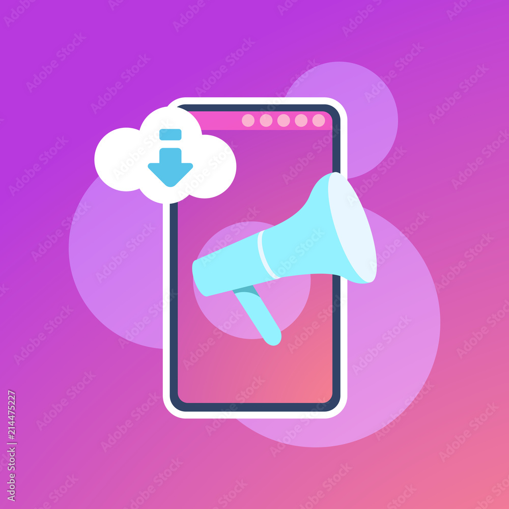 Poster mobile synchronization cloud application megaphone interface concept