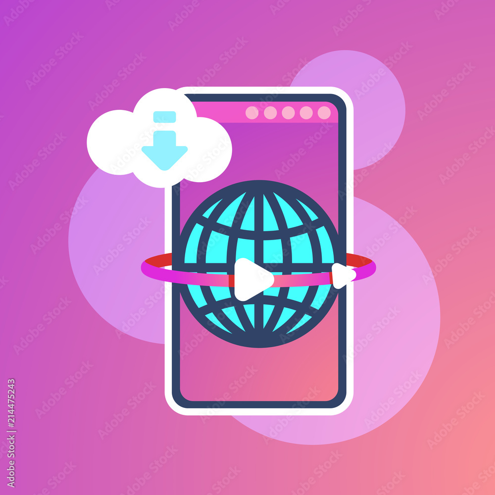 Poster mobile global world synchronization cloud application interface concept for design work and animatio