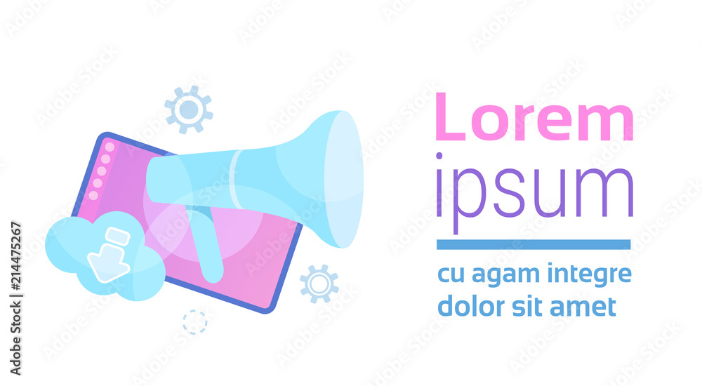 Poster mobile synchronization cloud application megaphone interface concept for design work and animation h