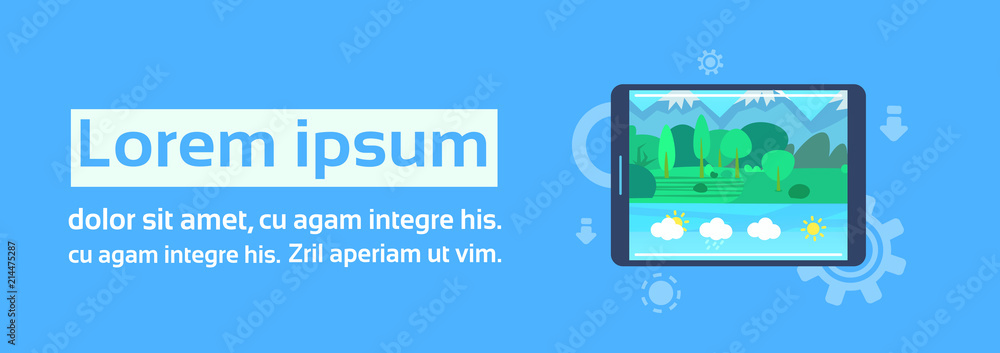 Poster mobile weather forecast application interface concept for design work and animation flat horizontal 