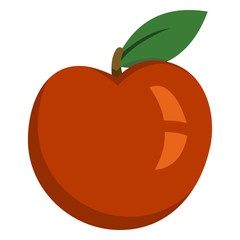 Vector Single Color Flat Icon - Red Apple Fruit with a Leaf