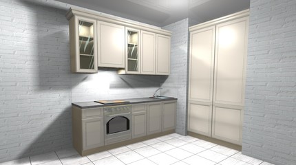 beige loft kitchen in classic style 3D rendering interior design