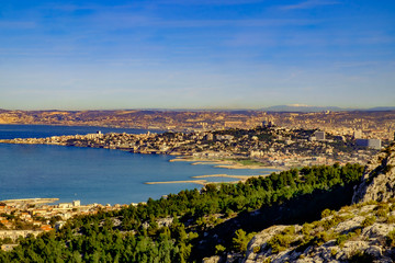 Marseille coastline seeing from the top of Marseilleveyre mountain in the Calanques National Park, France