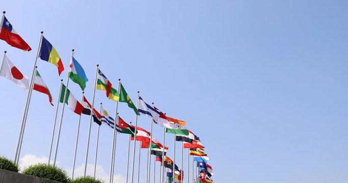 countries national flags with blue sky background