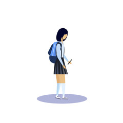 school girl profile isolated using smartphone female cartoon character full length flat vector illustration