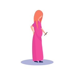 redhead pregnant woman profile isolated using smartphone female cartoon character full length flat vector illustration