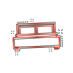 Vector cartoon bed icon in comic style. Bedroom sign illustration pictogram. Bed business splash effect concept.