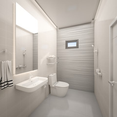 Naklejka na ściany i meble Toilet with texture tile wall in home , 3d rendering