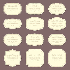 Vintage label frames. Old ornamental labels, fashion product tag. Retro frame vector template