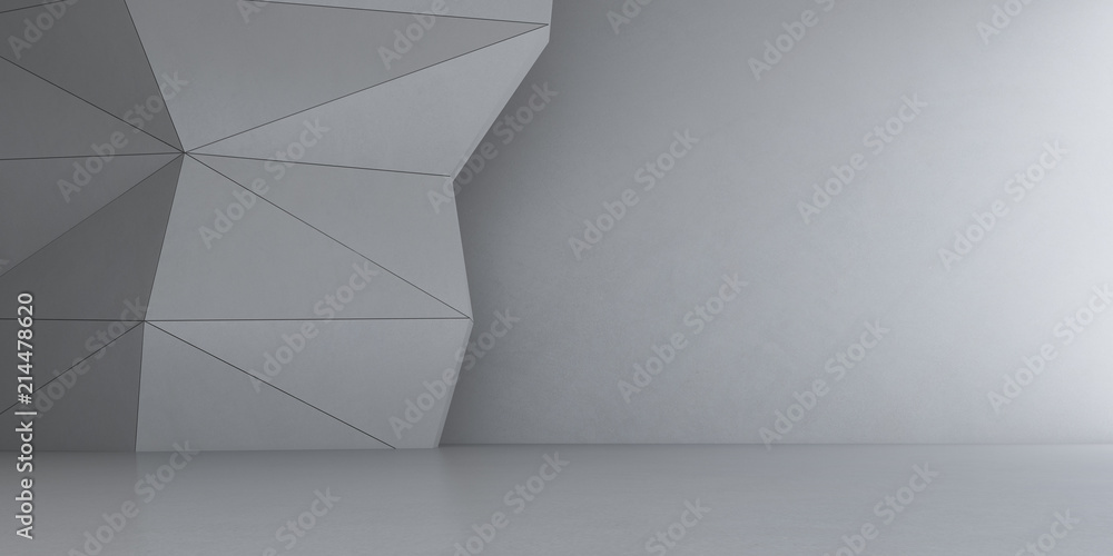 Poster 3D stimulate of concrete polygon interior space with modern pattern on the wall,Perspective of minimal design architecture,3d rendering	