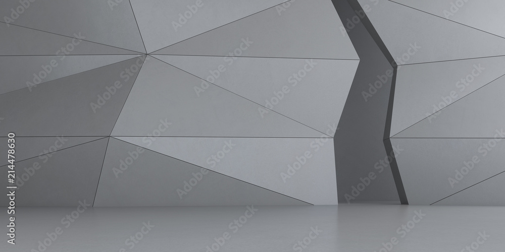 Leinwandbilder 3D stimulate of concrete polygon interior space with modern pattern on the wall,Perspective of minimal design architecture,3d rendering	
