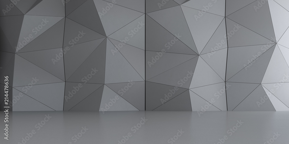 Aufkleber 3D stimulate of concrete polygon interior space with modern pattern on the wall,Perspective of minimal design architecture,3d rendering	