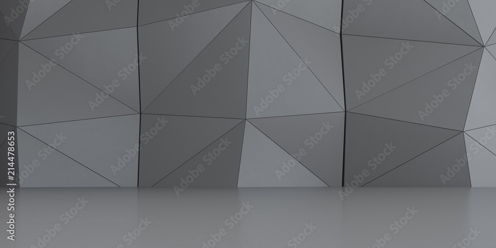 Aufkleber 3D stimulate of concrete polygon interior space with modern pattern on the wall,Perspective of minimal design architecture,3d rendering	