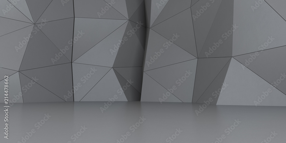 Poster 3D stimulate of concrete polygon interior space with modern pattern on the wall,Perspective of minimal design architecture,3d rendering	