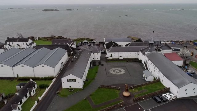 Birds Eye View of a Scottish Distillery by Loch Uigeadail in Islay