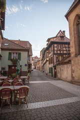 A  street in the town of Ribeauville (Alsace, France).