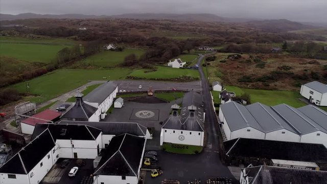 Flying Over a Scottish Whiskey Distillery in Islay